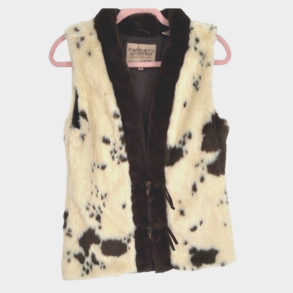 Powder River Outfitters Faux Fur Cow Print Western Vest M